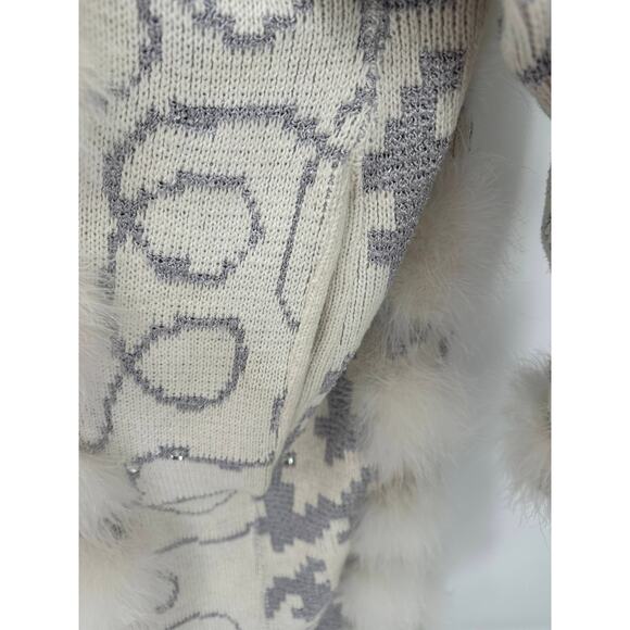 RANCOGJERRS Vintage Grey Knit Fuzzy Long Cardigan Jacket Women's Size L Funky - Picture 8 of 14